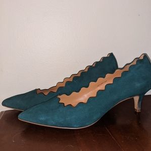 Green Scalloped Kitten Heels